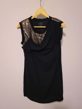 Korean Brand Black Chiffon Sequin Drape Dress Size Fit Like Small